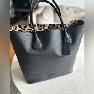 Coach black and Leopard Print Tote